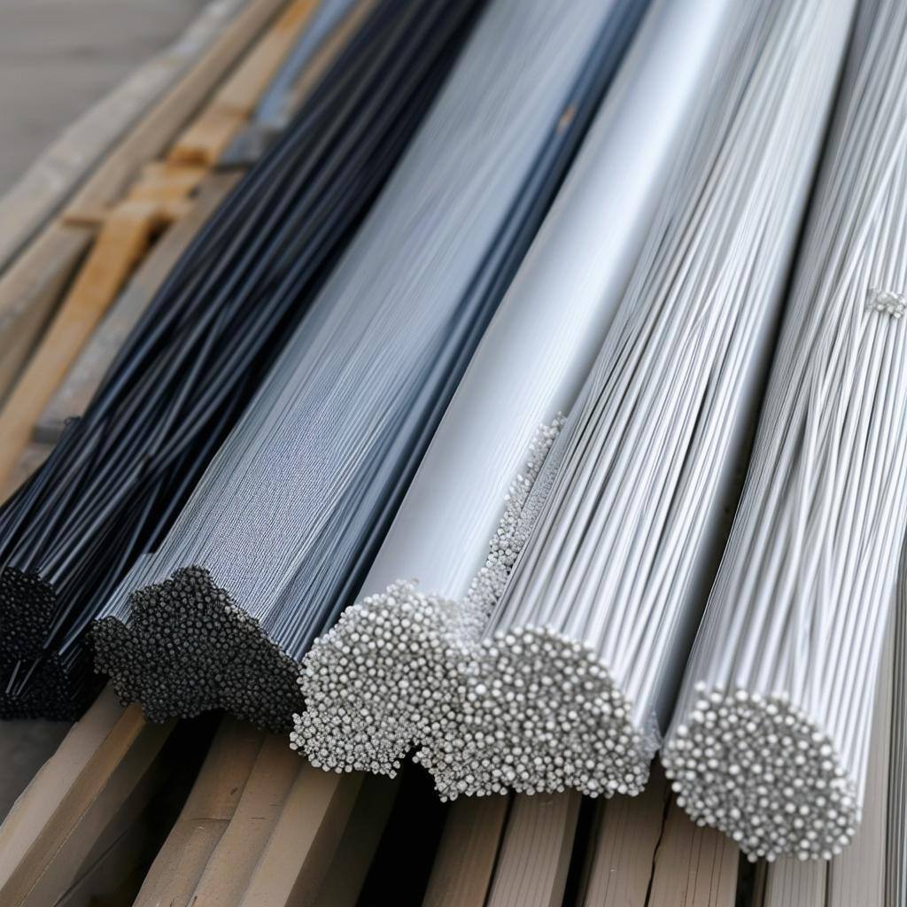 An image of pultruded fiberglass rods compared to steel